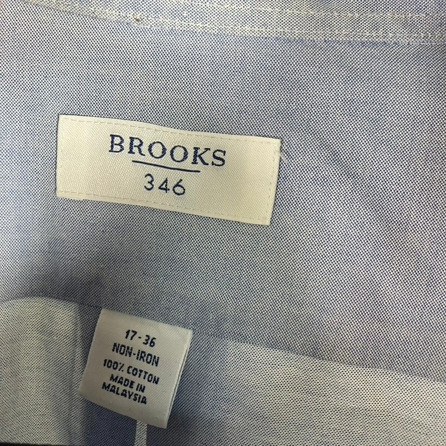 Brooks 346 Mens 17 36 Blue Oxford Button Down Long Sleeve Dress Shirt Non Iron - Image 4 of 4