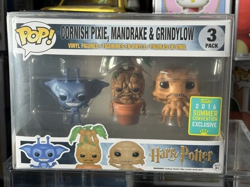 Funko POP Harry Potter 3 Pack Cornish Pixie Mandrake Grindylow 2016 w/ Protector