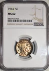 NGC MS-62 1914-P Buffalo Nickel, Beautiful, Golden-Toned, PQ Blazer.