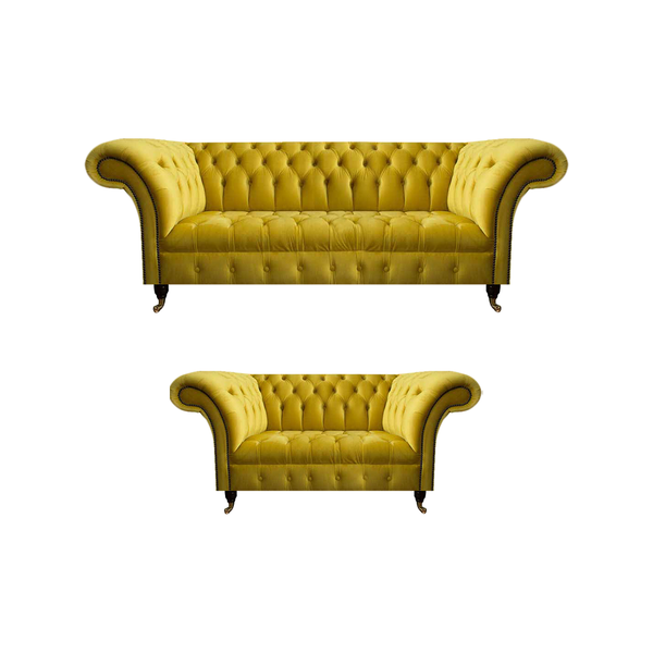 Stilvolle Gelbe Chesterfield Polstergarnitur Wohnzimmer Couchen 2Tlg-image