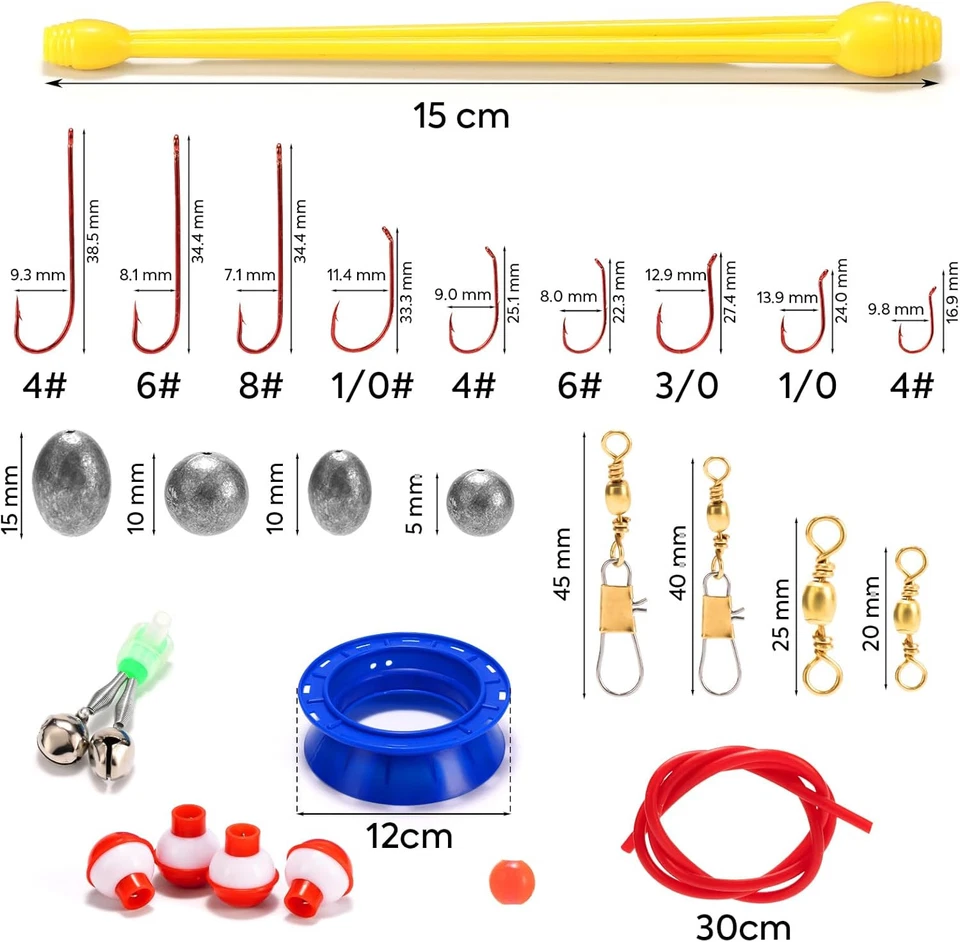 Caja de aparejos de pesca de doble capa con 250 piezas Kit de aparejos surtidos ganchos, plataformas Foto 3 de 4