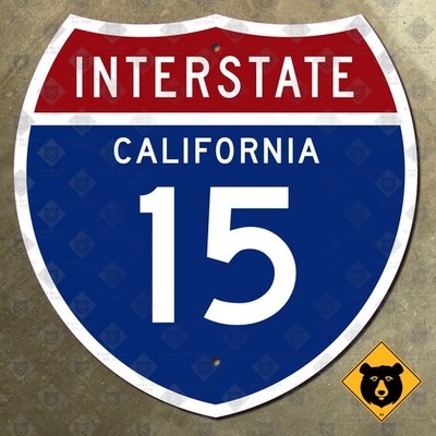 California Interstate 15 highway route sign 1957 San Diego Riverside 12x12