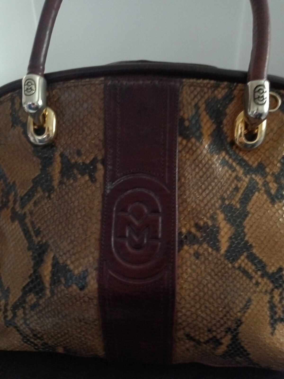 Marino Orlandi  Brown Leather/SnakePrint Top Hand… - image 9