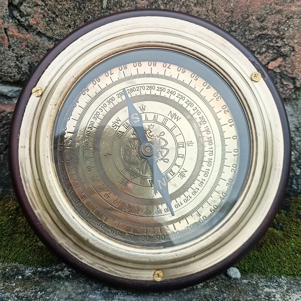 Nautical Brass Navigational Magnetic 6" Desk Compass Wooden Round Base - Image 4 of 4