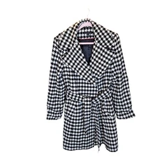 Preston & York Coat Womens Houndstooth Lined Belted Wool Blend size 10
