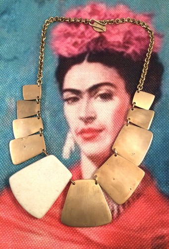 Modernist Heavy Brass Ceramic Necklace Statement Fashion Mod Avant Garde WOW