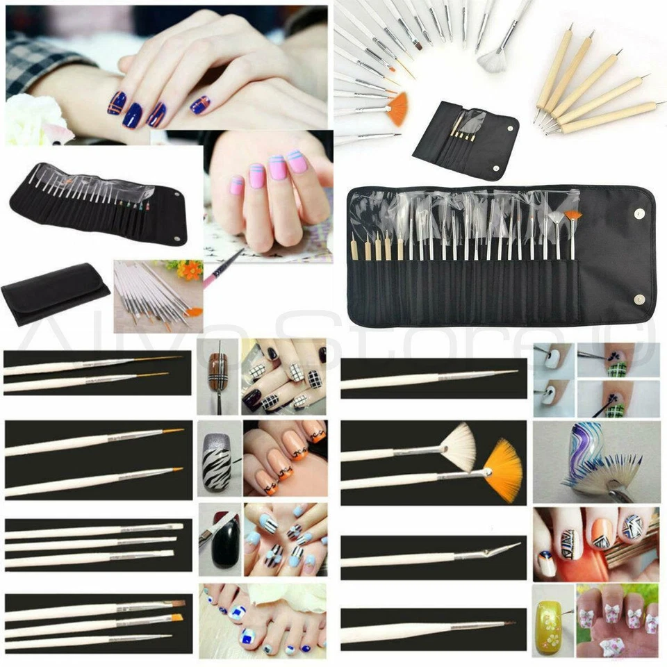 20pcs Nail Art Design Brushes Set Painting Dotting Pen Detailing Bundle Tool Kit - Image 2 of 4