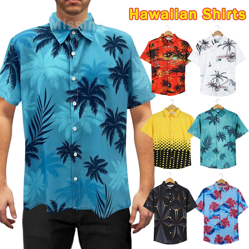 HAPPY BAY Men's Funky Beach Button Down Hawaiian Shirts XL Dark Cyan Clear Palm