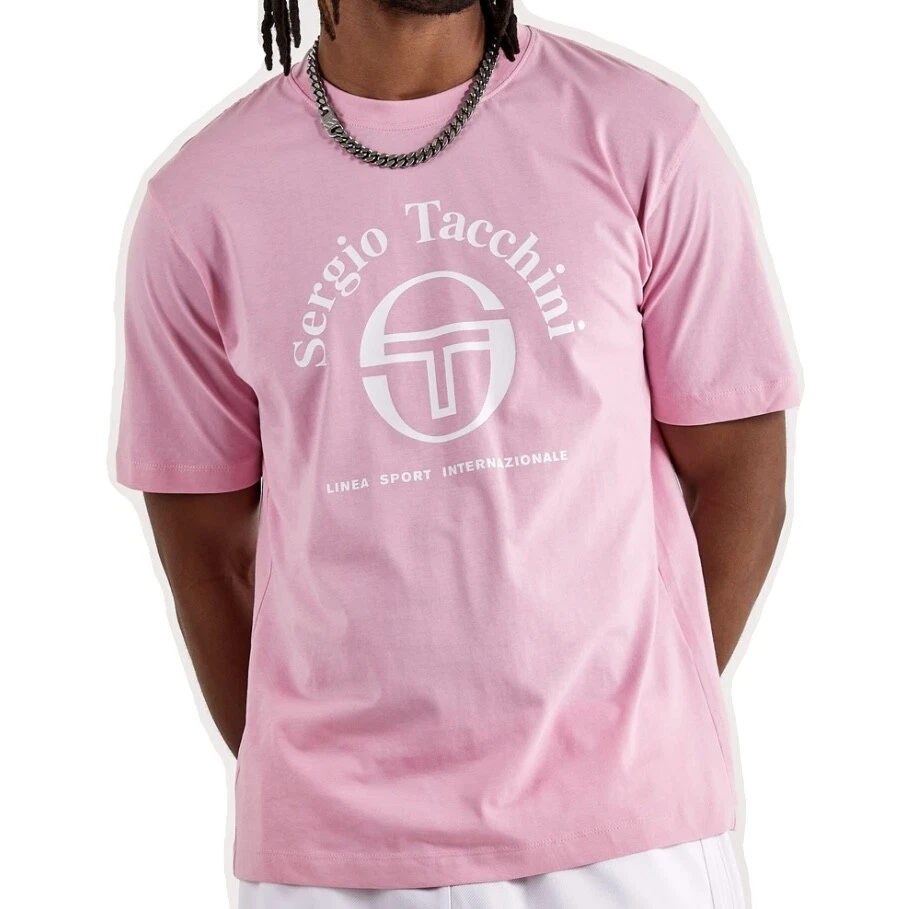 Sergio Tacchini Men's T-shirt Arch Type Pink Tee Short Sleeve