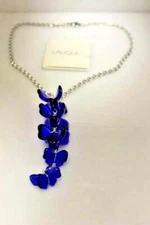 Lalique Papillon 5 Butterfly Crystal Blue Fleur Pap Sterling Lariat Necklace MIB