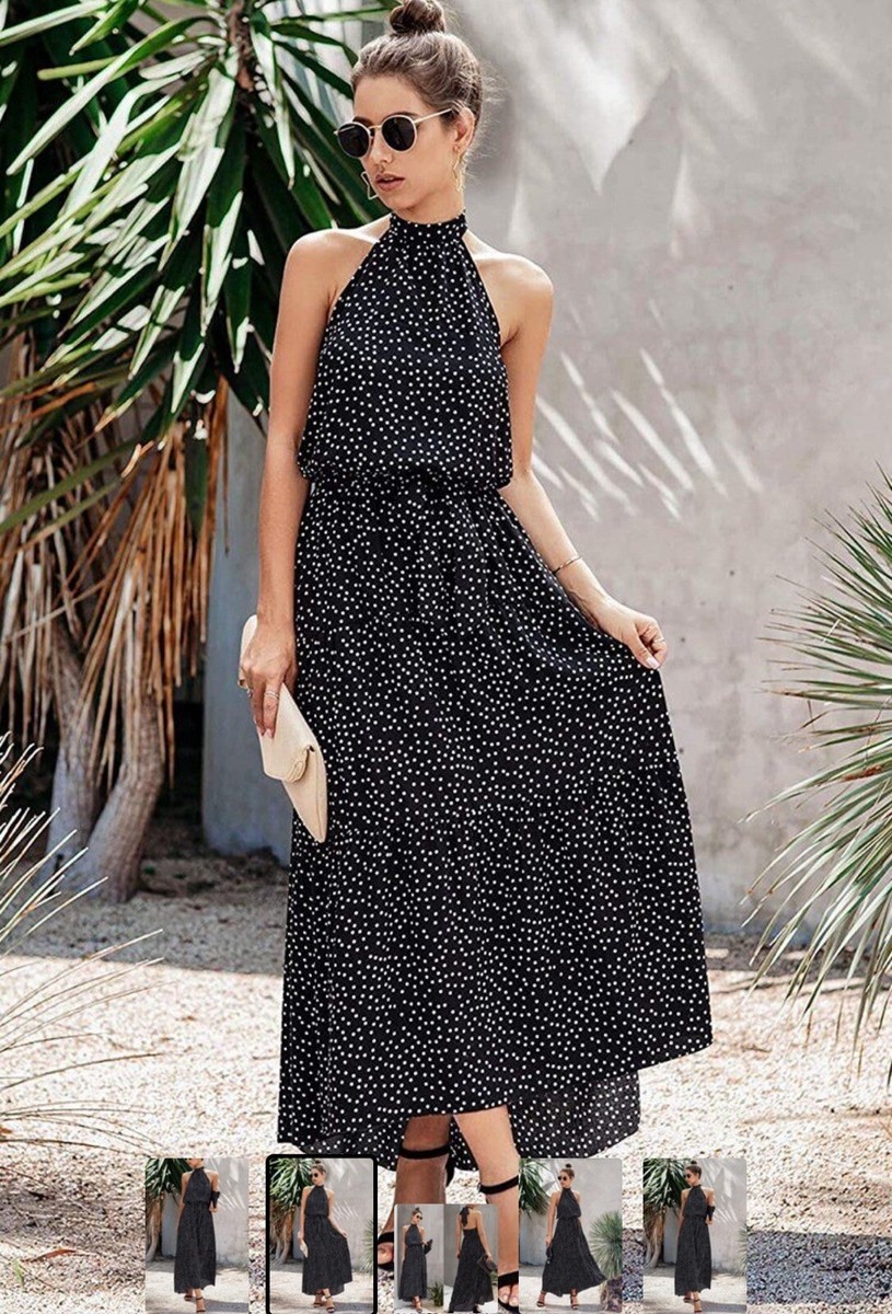 halter neck loose dress NWT pretty Garden Floral Backless Ruffle Maxi Large vday