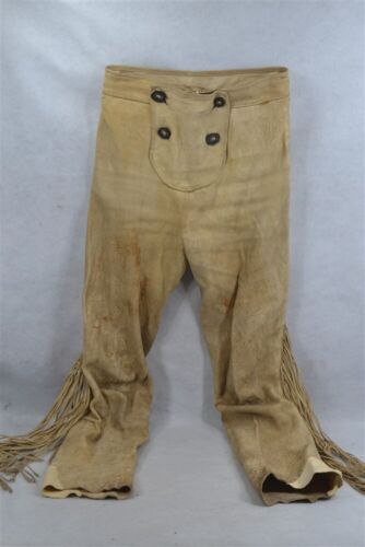 antique native american suede drop front pants indian war mountain man original  - Picture 1 of 11