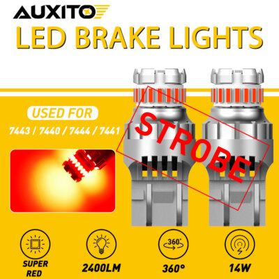4x 7443 7440 LED Strobe Flash Brake Stop Bulb Tail Blinking Light Safety 2-10Pcs