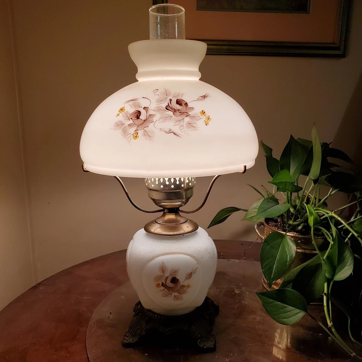 Vintage 3 Way Milk Glass Hurricane Lamp Bottom Night Light