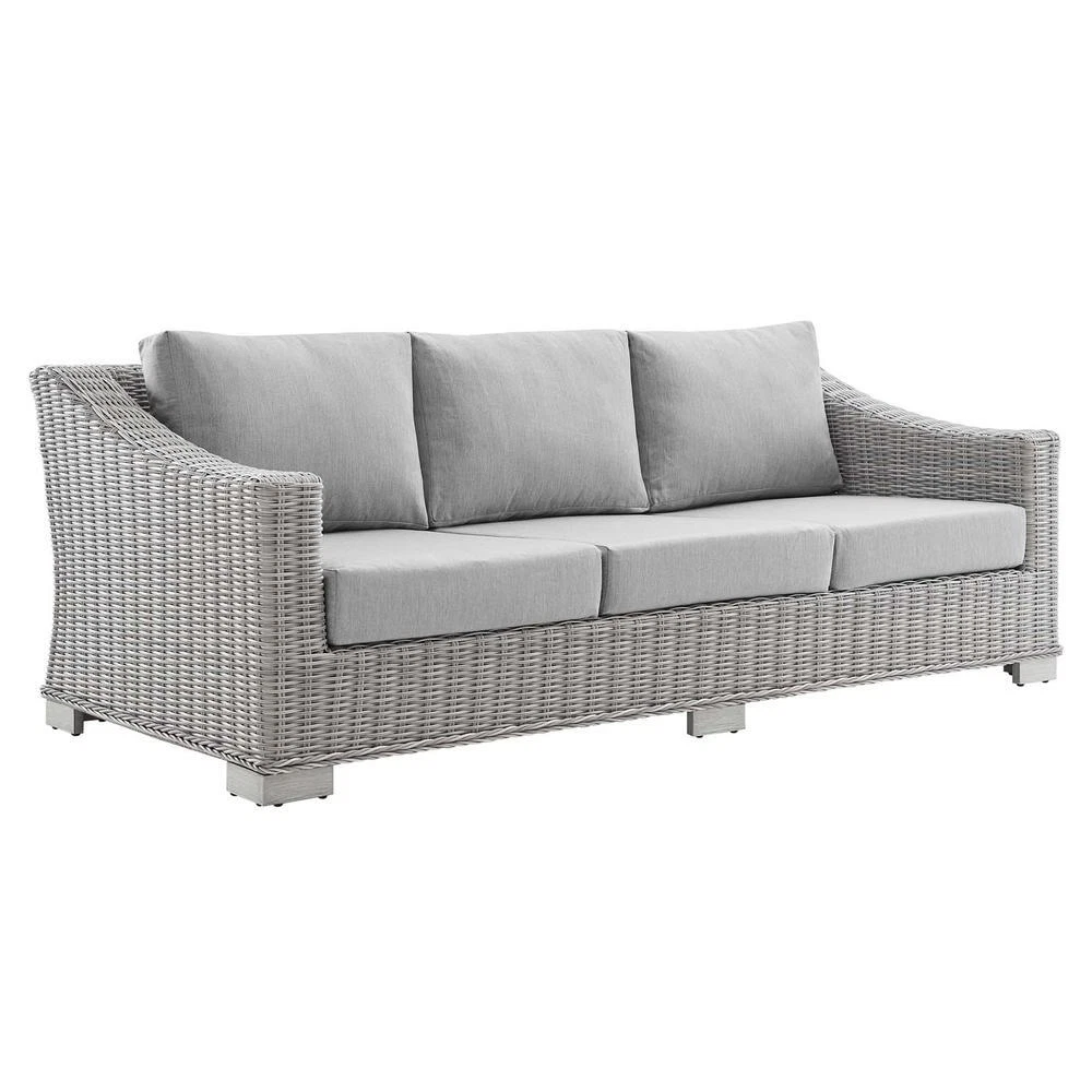 Conway Sunbrella Outdoor Patio Wicker Rattan Sofa Light Gray