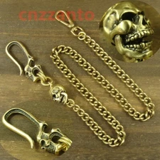 Solid Brass Skull hook pendant Punker Biker Fob Wallet key chain ring H197
