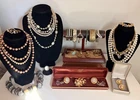 Antique Vintage Large Lot Gold Costume Jewelry Pearl Rhinestone