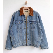 High Noon Vintage Rare Denim Sherpa Lined Jacket with Corduroy Collar Size Large