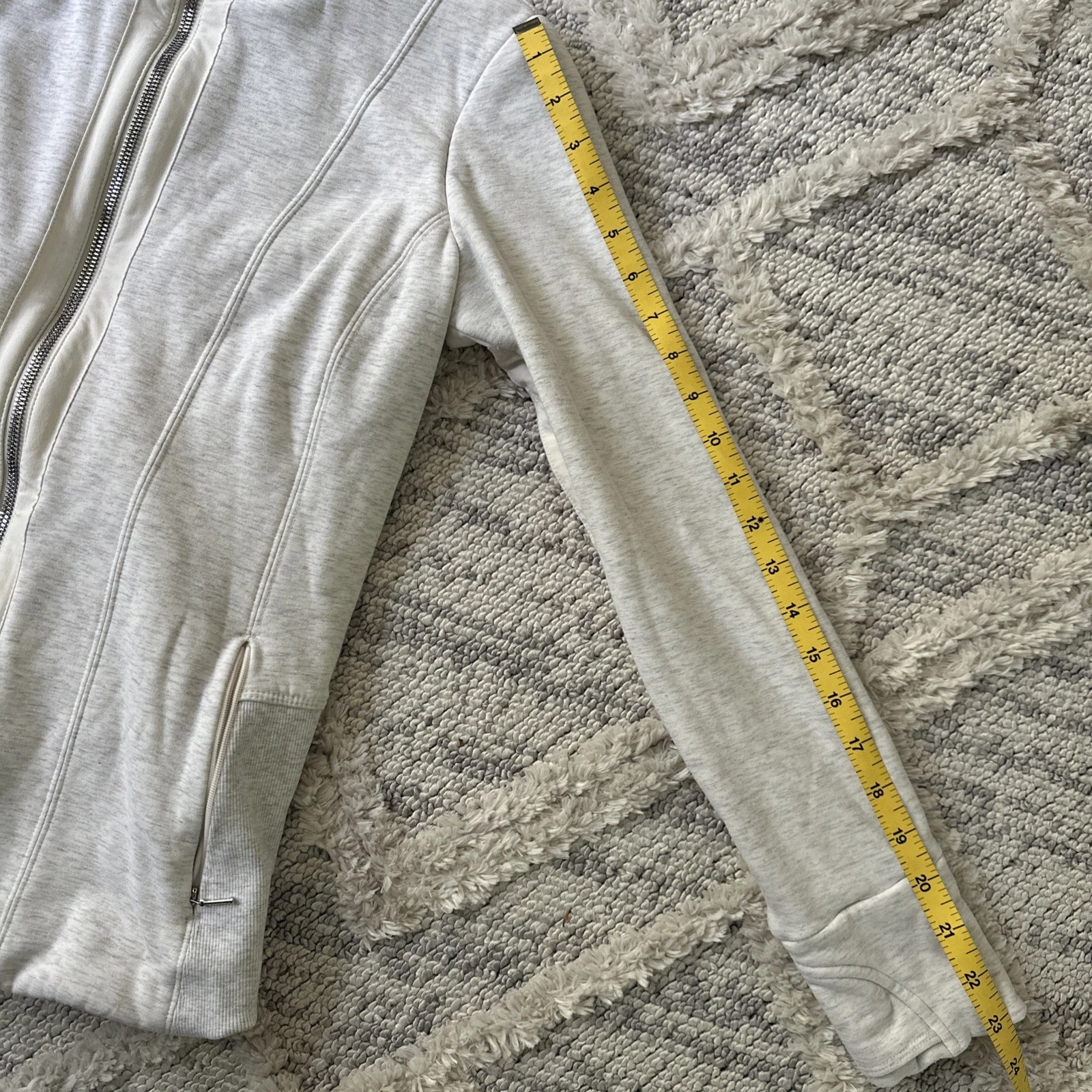 OFF WHITE Felpa con cappuccio Athleta Heather grigia e avorio foderata sherpa zip davanti collo alto piccola