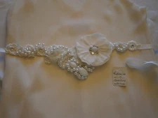 Adorna Wedding Dress Bridal Formal Light Ivory Sash Flowers Crystals Pearls NWT