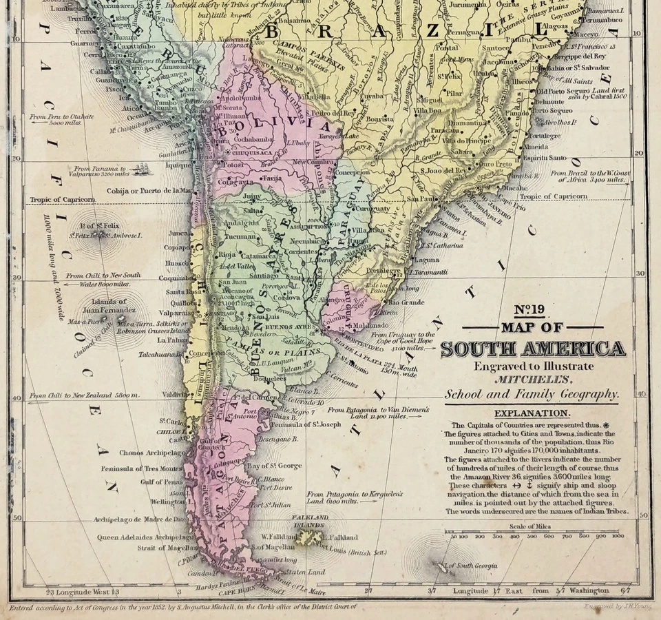 Карта 1852 ЮЖНАЯ АМЕРИКА ОРИГИНАЛ (10,5 X 7,5) МИТЧЕЛЛ - БРАЗИЛИЯ - ПАТАГОНИЯ - ПЕРУ - Изображение 2 из 3