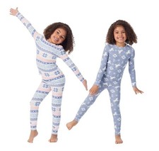 Saint Eve Boys Girls Pajamas Light Blue Multicolor Fair Isle Snowflakes 4-Piece