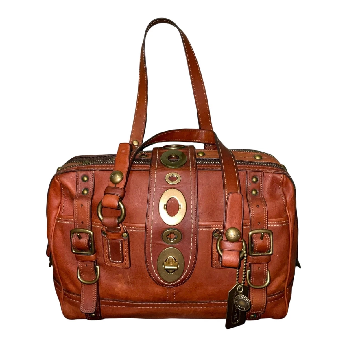 バッグ COACH Leather Satchel Brown Shoulder Bag Brown Leather Women's Purses & Handbags | Coach