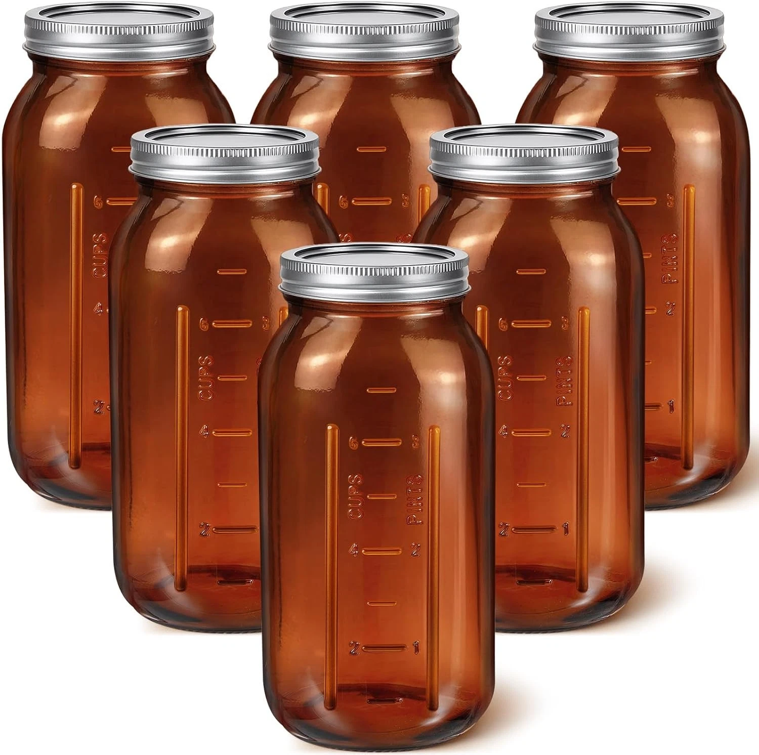 6 Pack 64 Oz Amber Glass Mason Jars with Airtight Lids for Canning & Storage
Opens in a new window o