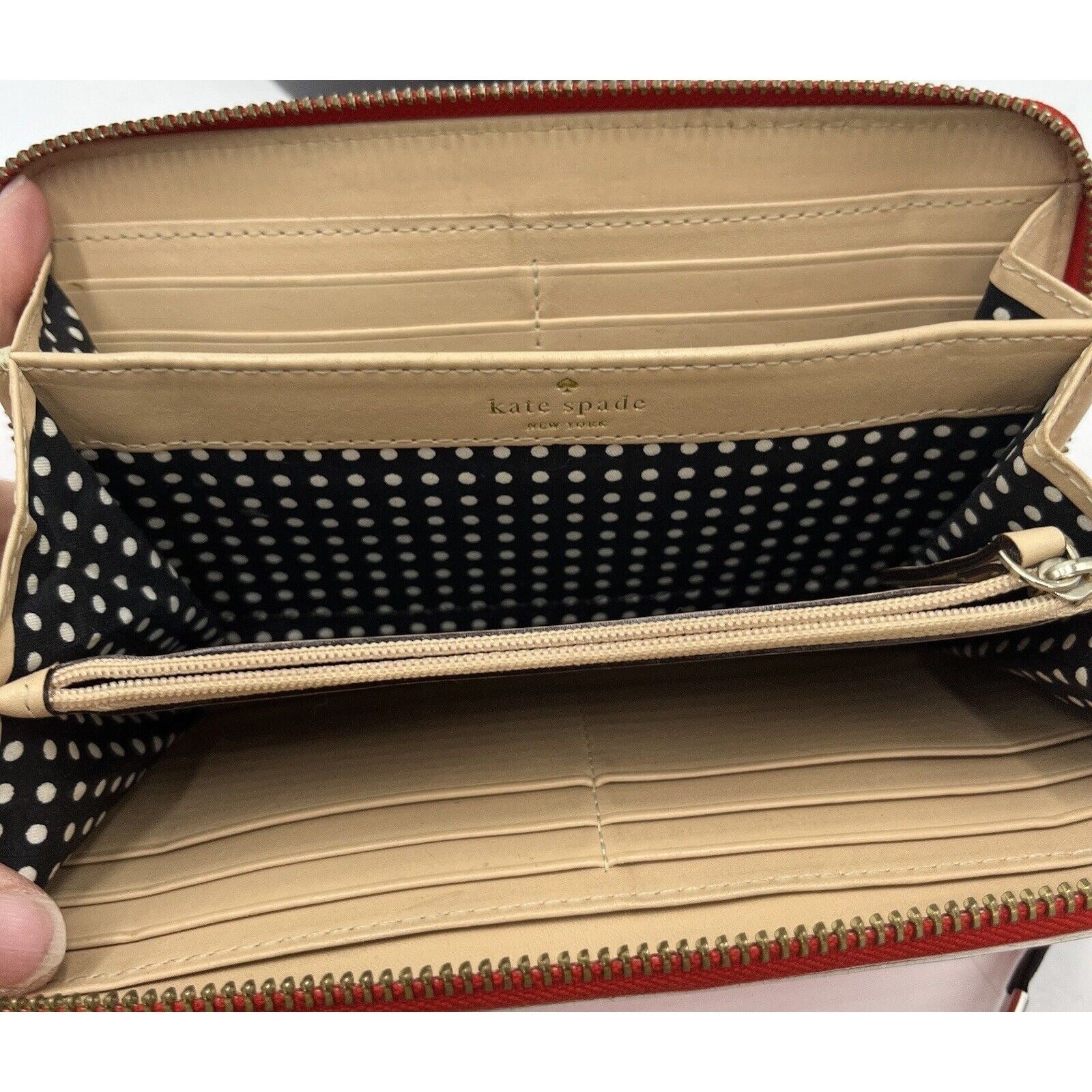 Kate Spade New York Neda Wellesley Leather Neon Orange White Full Zip Wallet thumbnail 12