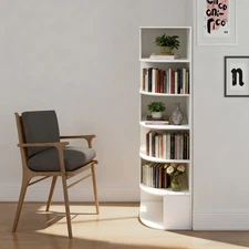 Office Corner Shelf Bookshelf Child Solid 6-tier Modern Wooden Library Bookcase