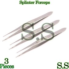3 STAINLESS STEEL SPLINTER FORCEPS TWEEZERS FINE POINT 3.5" SURGICAL INSTRUMENTS