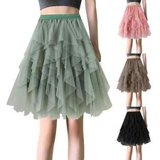 Women Tulle Skirts Knee Length Long Adult Tutu Layered Prom Party Midi Skirt