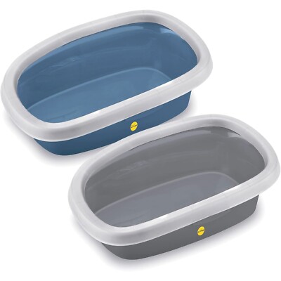 KATZENCENTER Jumbo offene Katzentoilette breiter Rand grau blau 58 cm leicht zugängliche Box