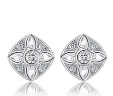 Elegant Zirconia Stud Earrings 925 Silver Jewelry American Diamond Top Quality