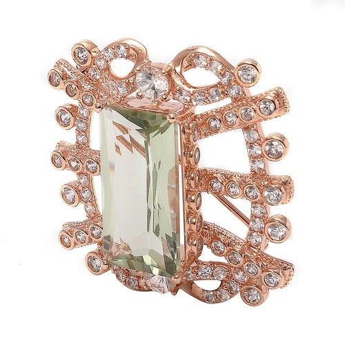Meher's Jewelry Rose Vermeil Prasiolite Gemstone Brooch Pin Sterling Silver - Picture 2 of 4