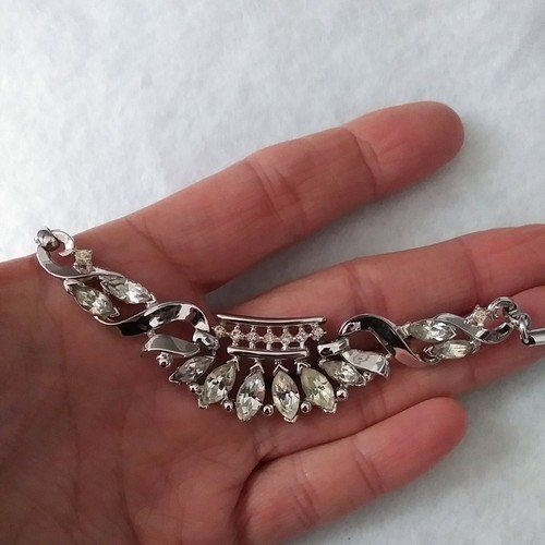 Vintage Trifari Alfred Philippe Coronet Marquise Rhinestone Choker Necklace  - Picture 2 of 12