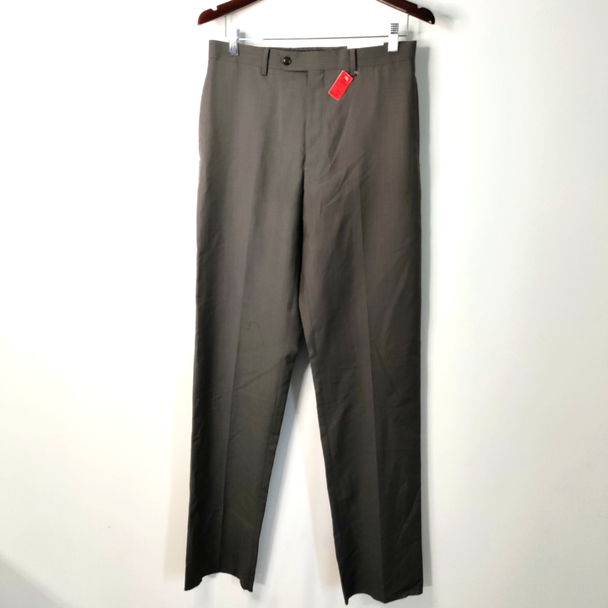 Calvin Klein JILL P Men 31 Dress Pants Flat Front Gray Plaid Wool