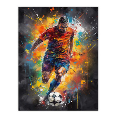 Football Striker Colourful Artwork Boys Bedroom Man Cave Wall Art Poster Print