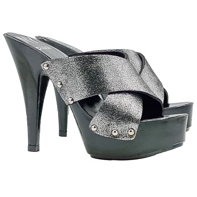 Open Toe Clogs With Silver Straps 13 CM Heel MY395 LAM