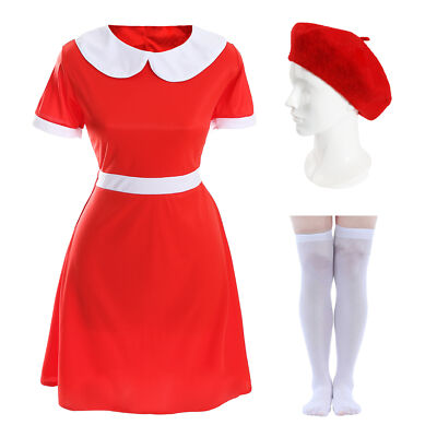 LADIES MOONRISE SUZY FANCY DRESS COSTUME DRESS BERET SOCKS MOVIE COSPLAY  UK