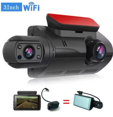 Dash Cam Dual Lens 1080p WIFI Visione Notturna, G-sensor, Registrazione Loop HD