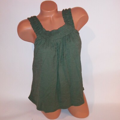 Time & Tru Tank Top Olive Green Sleeveless Solid Ruffled Straps New