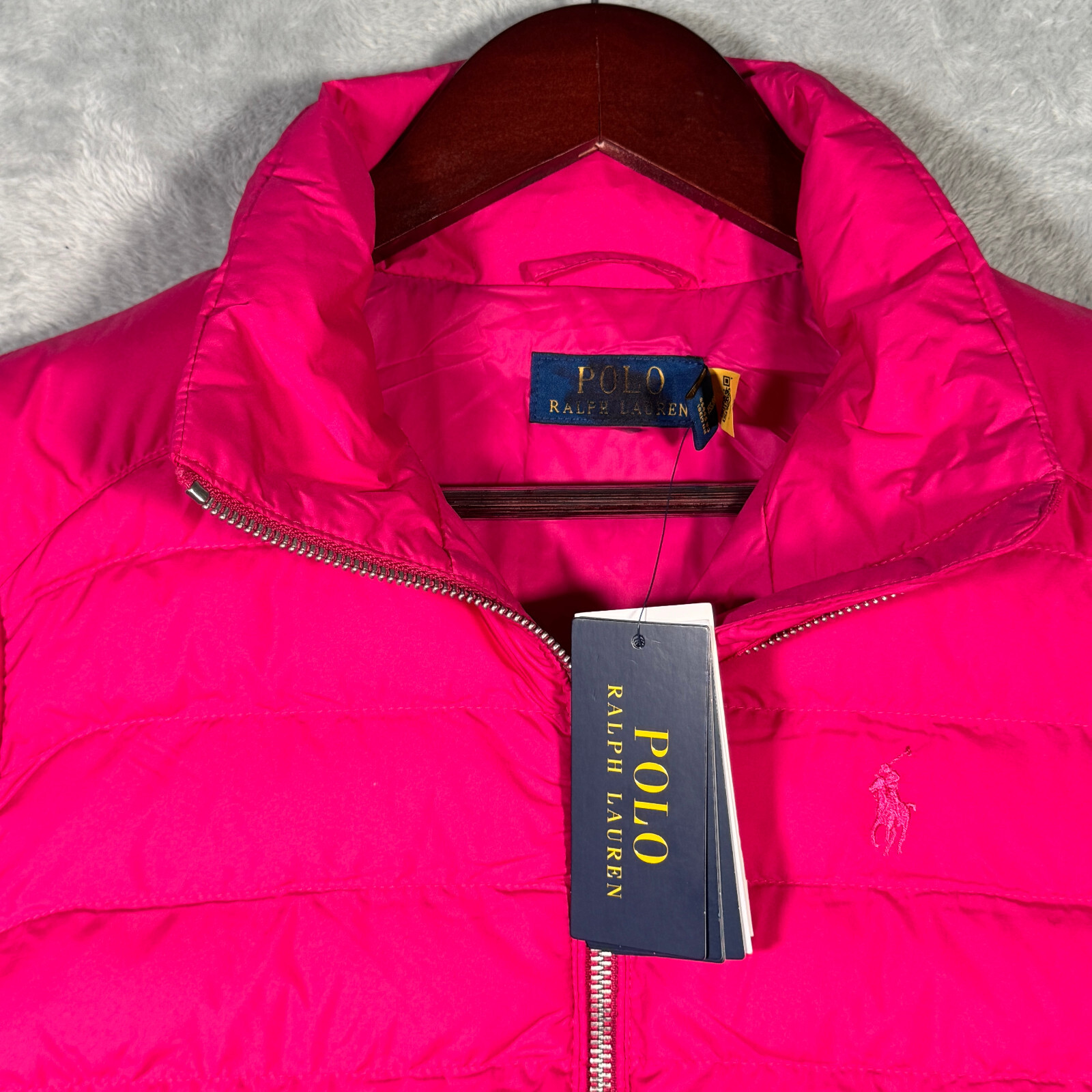 Giacca Ralph Lauren donna XS rosa pony puffer full zip idrorepellente