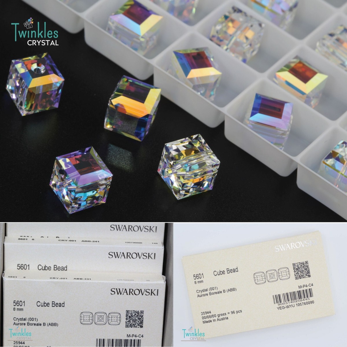Swarovski #5601-001AB (4mm 6mm 8mm 10mm) Crystal Beads Cube Swarovski #5601-001AB (4mm 6mm 8mm 10mm) Crystal Beads Cube