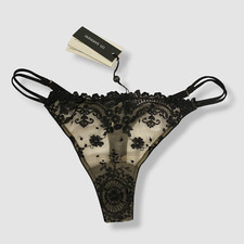  150 I.D. Sarrieri Women Black Floral English Rose V-String Panty Size FR 2/US M