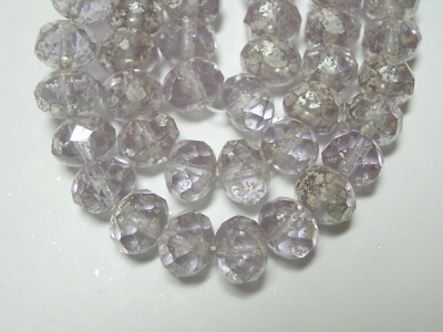 25 beads  8x6mm Soft Lilac with Silver Wash Czech Firepolished Rondelle beads