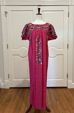 San Antonino Maxi Dress, Oaxaca Mexican dress. hand Embroidered. Silk Threads.