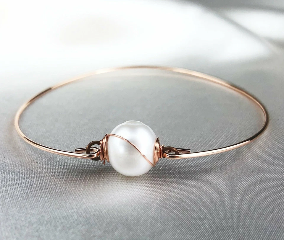 Süßwasserperlen-Armreif - Rosegold vergoldet Echte Perle Braut Brautjungfer Hoch