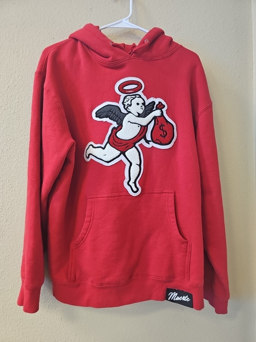 Hasta Muerte J11 Chenille Angel Patch Hoodie Men's Medium Red Embroiderd