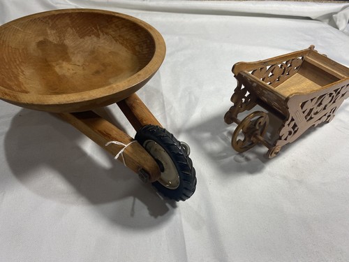Vintage Small Wood Wheelbarrow Handmade Display Decorations